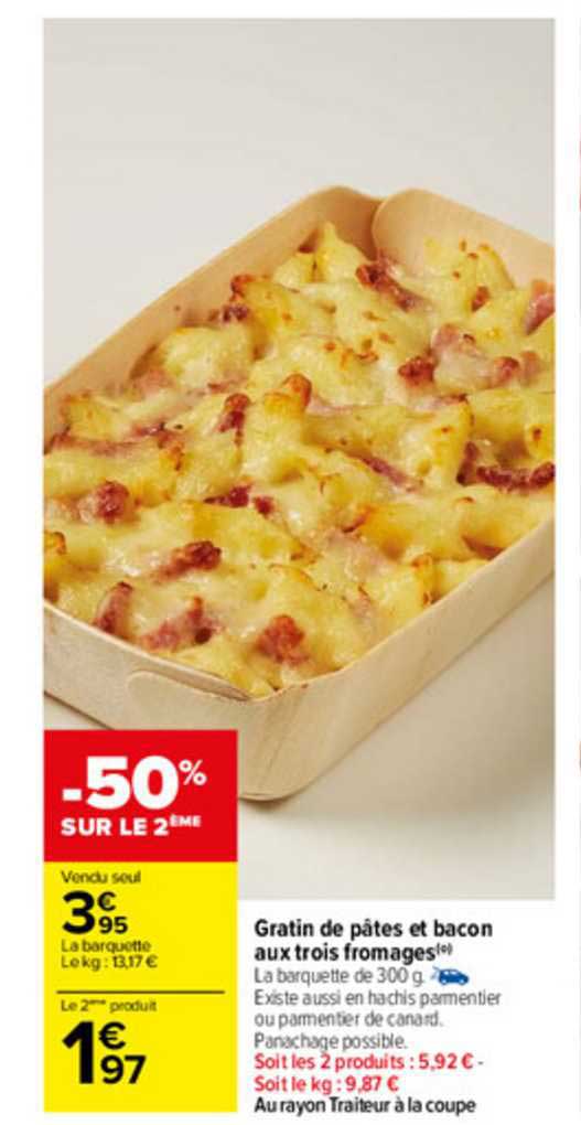 gratin de pâtes et bacon aux trois fromages