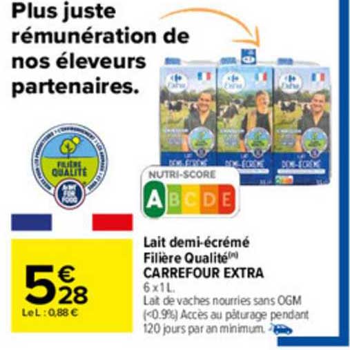 lait demi-écrémé filière qualité carrefour extra