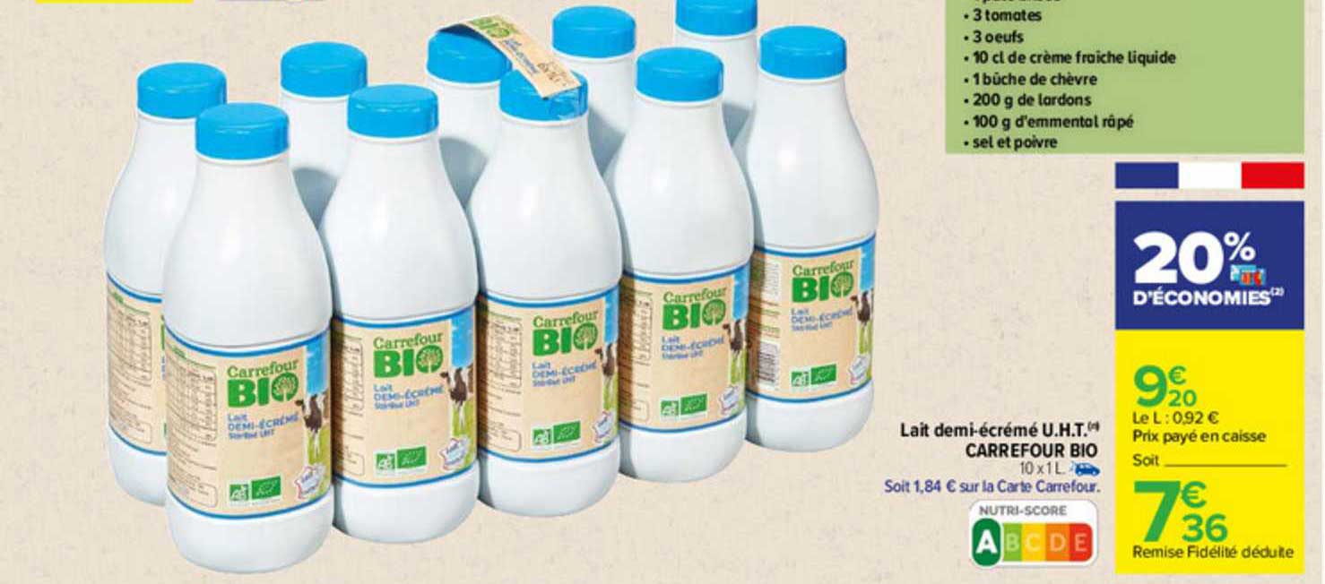 lait demi-écrémé u.h.t. carrefour bio