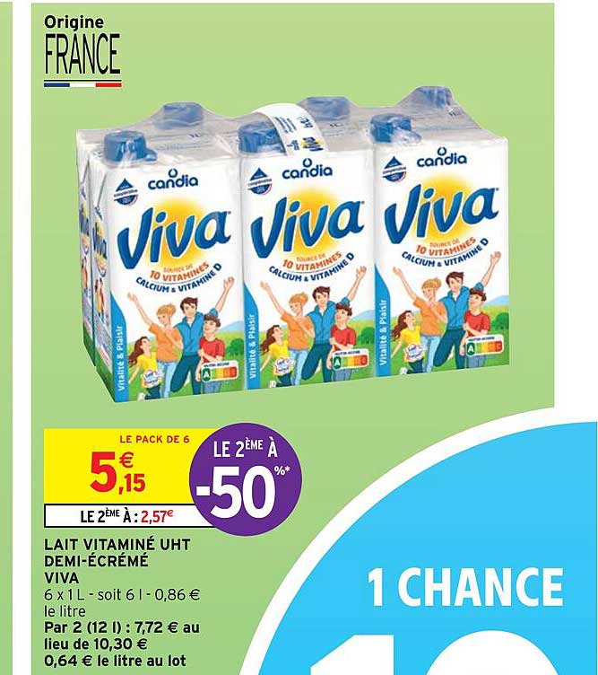 lait vitaminé uht demi-écrémé viva