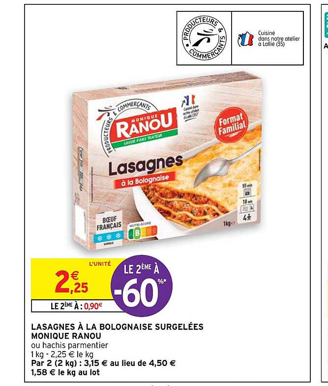Lasagnes à La Bolognaise Surgelées Monique Ranou