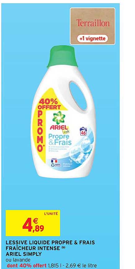 lessive liquide propre & frais fraîcheur intense ariel simply