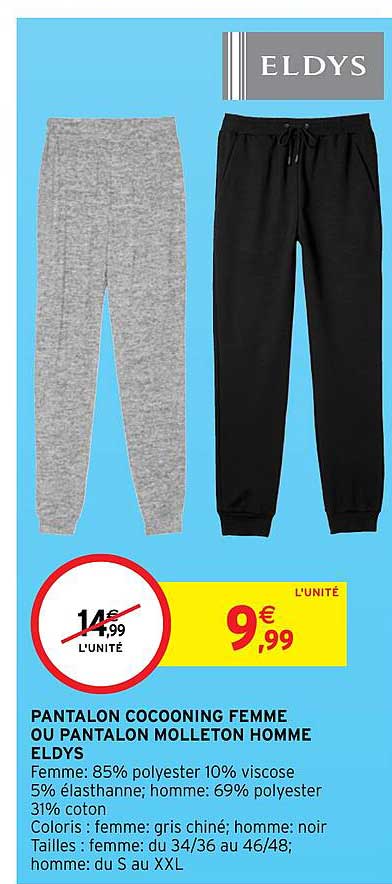 pantalon cocooning femme ou pantalon molleton homme eldys