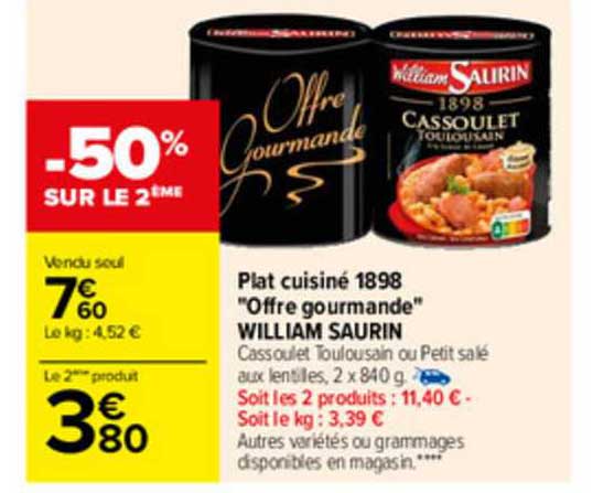 plat cuisiné 1898 "offre gourmande" william saurin