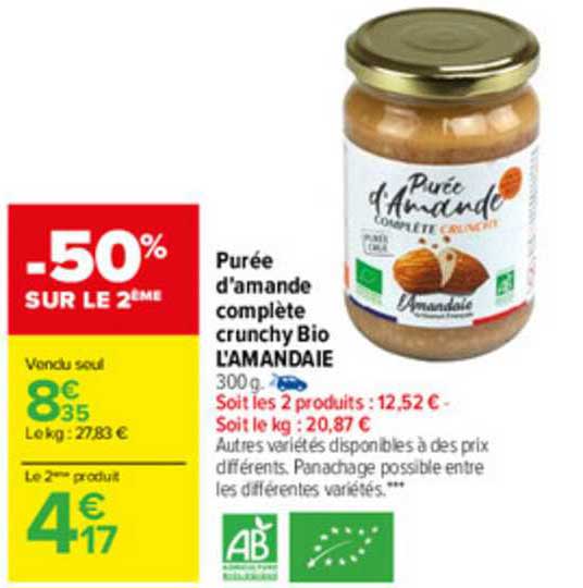purée d'amande complète crunchy bio l'amandaie