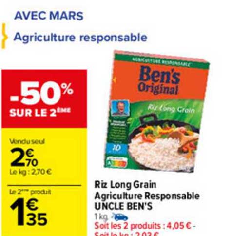 Riz Long Grain Agriculture Responsable Uncle Ben's