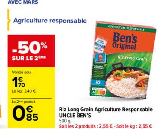 riz long grain agriculture responsable uncle ben's