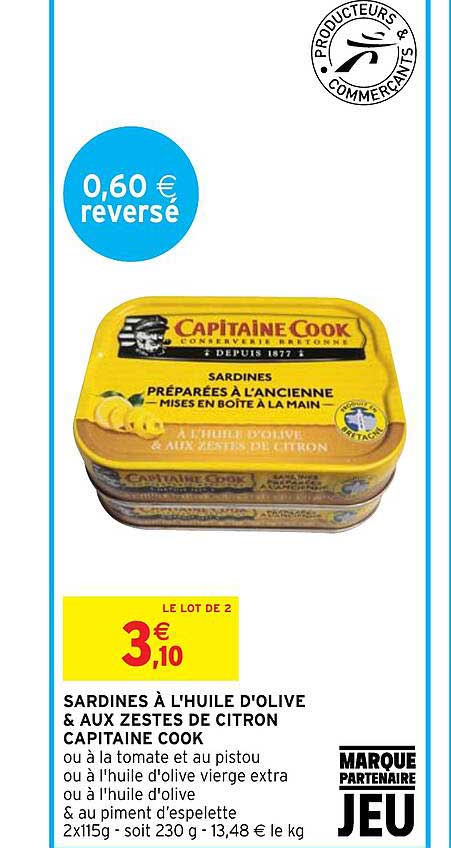 sardines à l'huile d'olive & aux zestes de citron capitaine cook