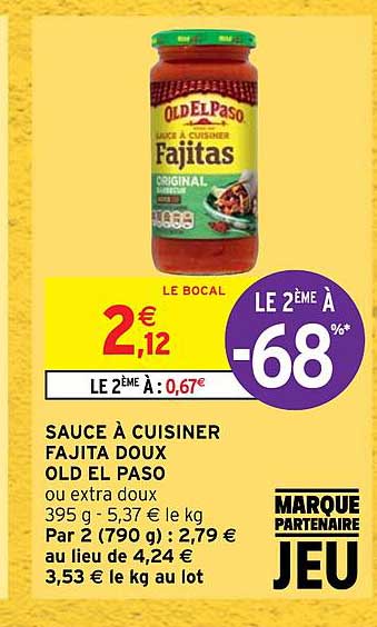 sauce à cuisiner fajita doux old el paso