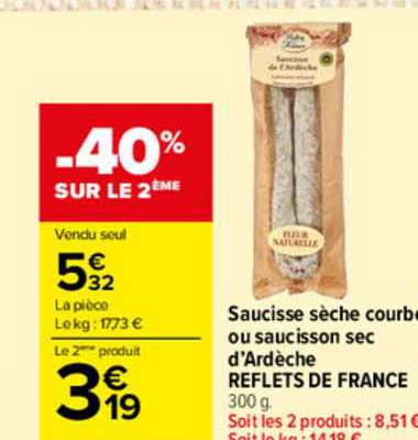 saucisse sèche courbe ou saucisson sec d'ardèche reflets de france