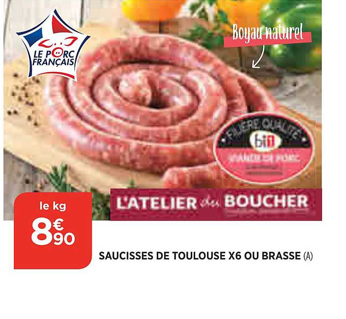 saucisses de toulouse x6 ou brassé l'atelier du boucher