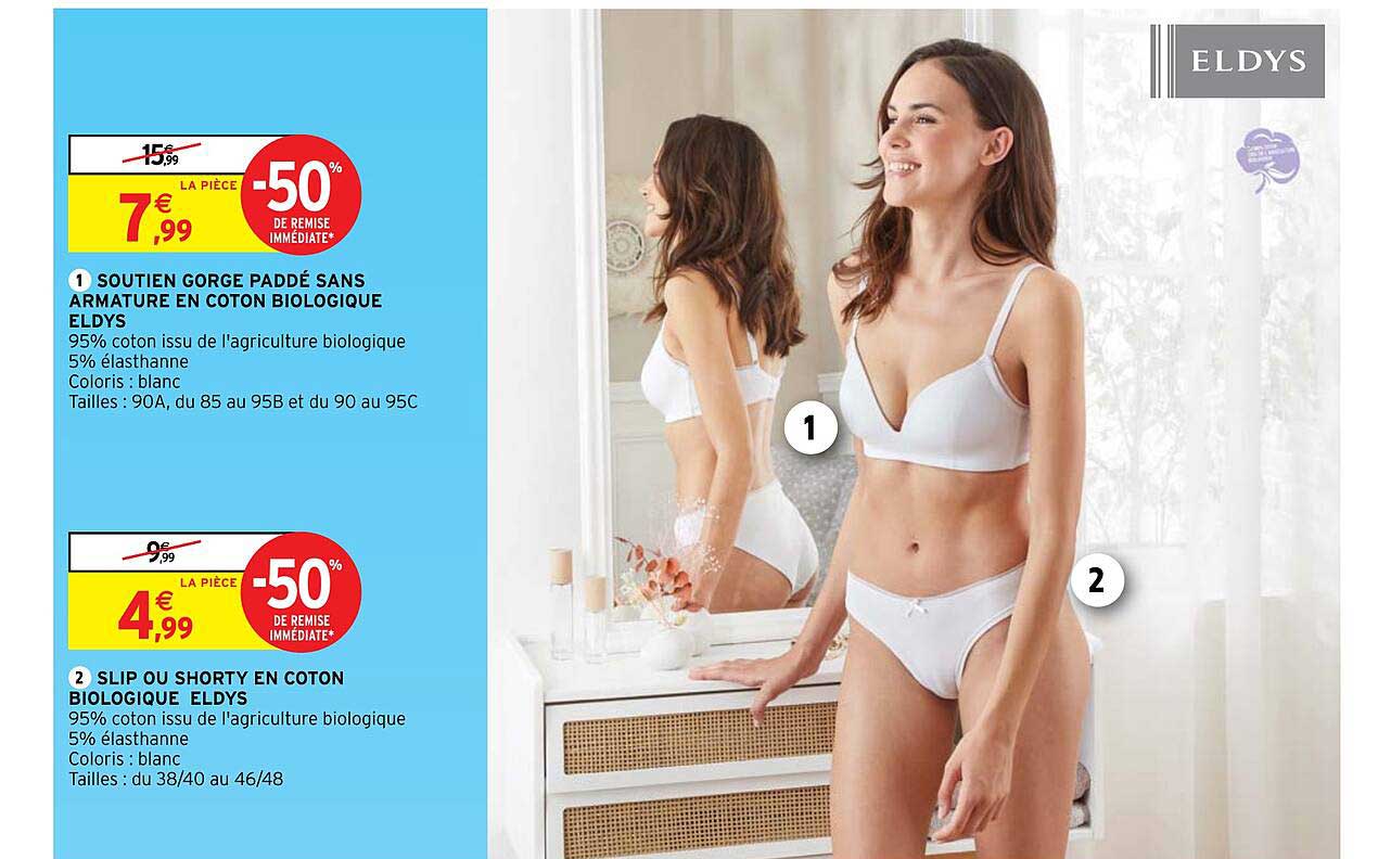 Soutien Gorge Paddé Sans Armature En Coton Biologique Eldys, Slip Ou Shorty En Coton Biologique Eldys