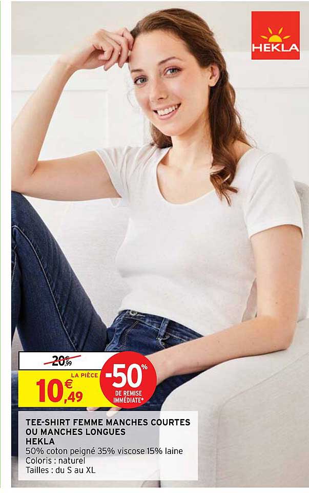 tee-shirt femme manches courtes ou manches longues hekla