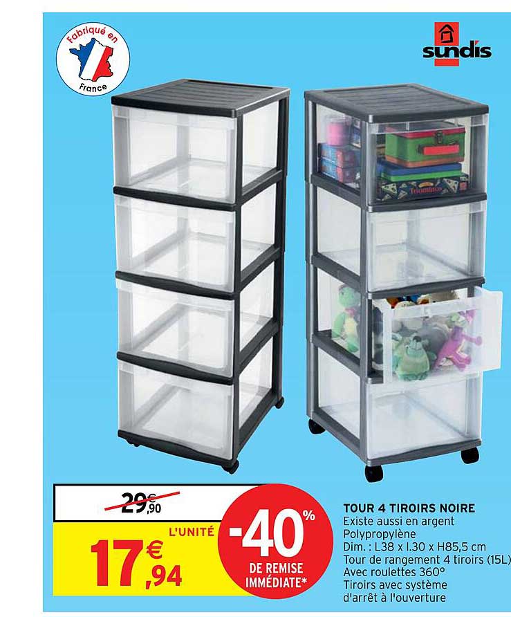 Tour 4 Tiroirs Noire