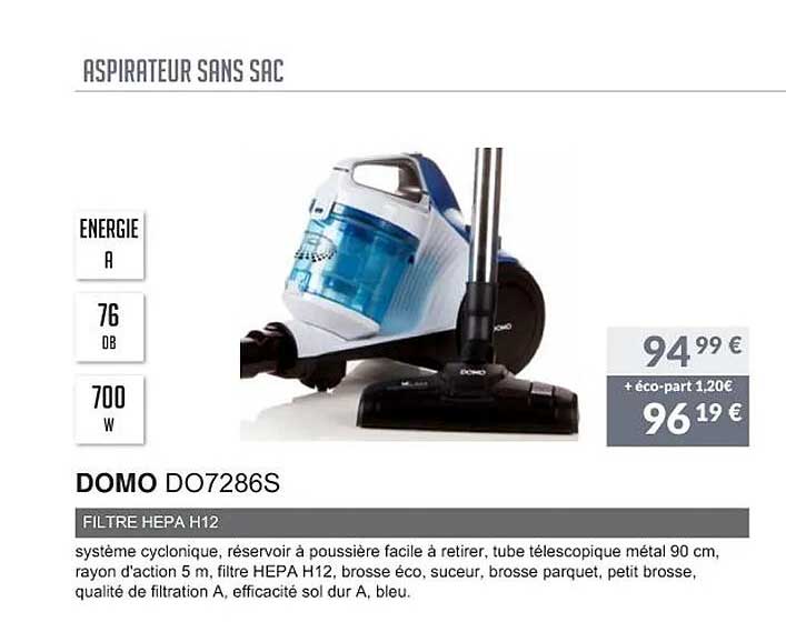 aspirateur sans sac domo do7286s
