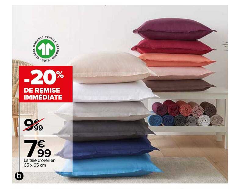 la taie d'oreiller 65 x 65 cm