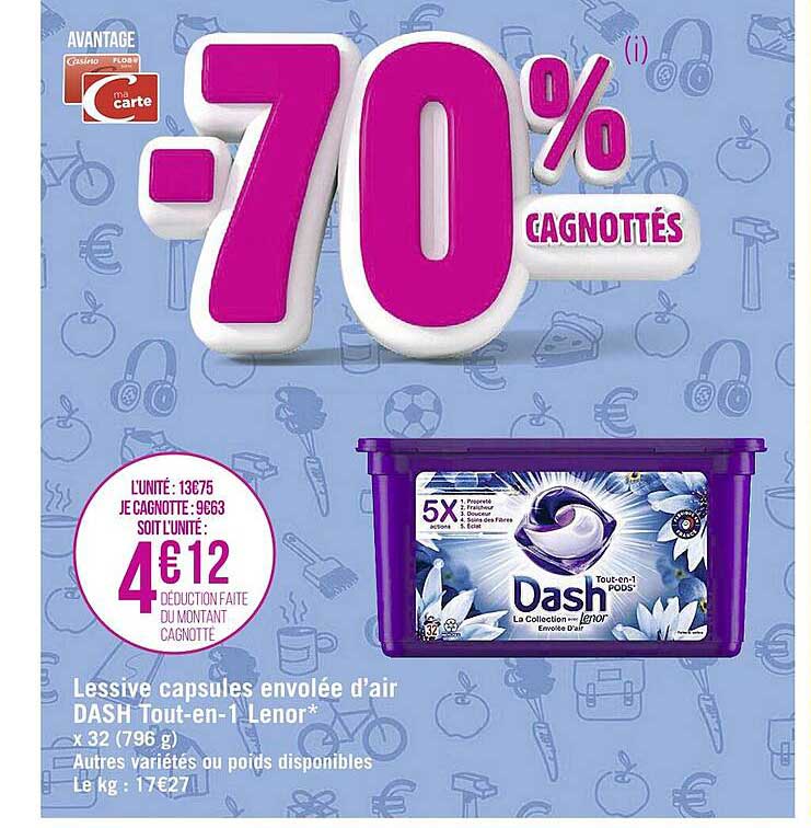 lessive capsules envolée d'air dash tout-en-1 lenor