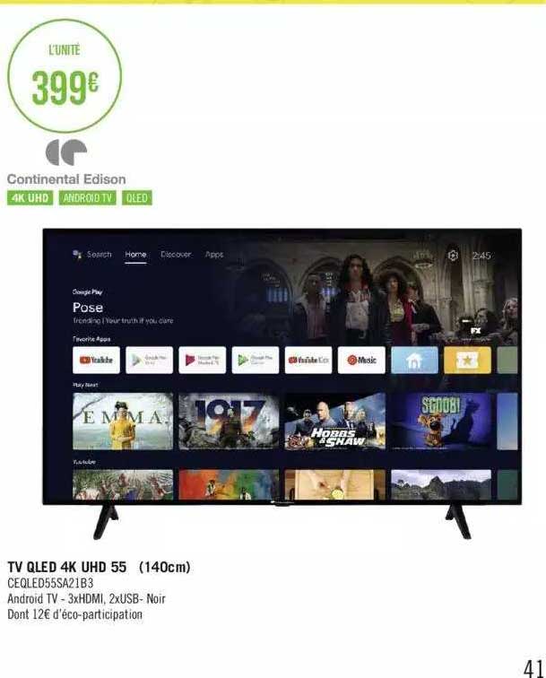 Tv Qled 4k Uhd 55" (140 Cm) Continental Edison