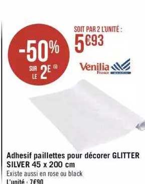 adhésif paillettes pour décorer glitter silver 45 x 200 cm venilia