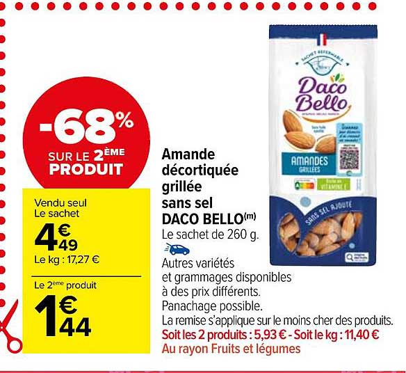 amande décortiquée grillée sans sel daco bello