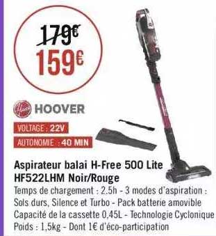 aspirateur balai h-free 500 lite hf522lhm noir-rouge hoover