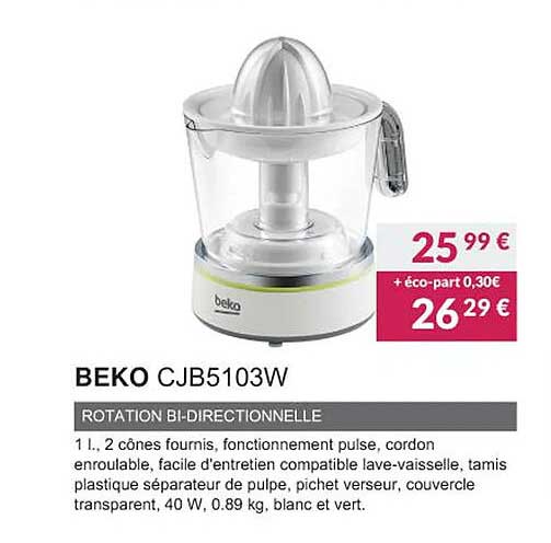 Beko Cjb5103w Rotation Bi-directionnelle