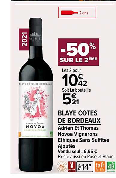 blaye côtes de bordeaux adrien et thomas novoa vignerons éthiques sans sulfites ajoutés 2021