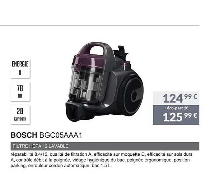 bosch bgc05aa1 filtre hepa 12 lavable