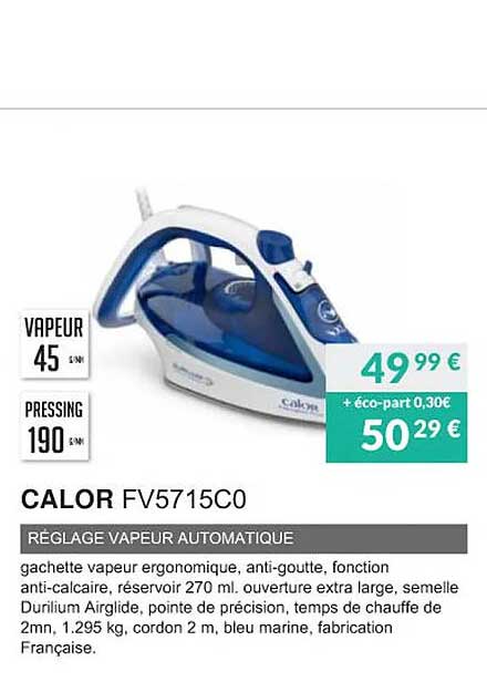 calor fv5715c0 réglage vapeur automatique