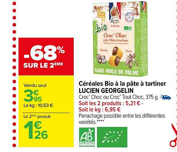 céréales bio à la pâte à tartiner lucien georgelin