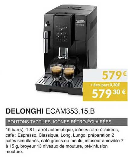 delonghi ecam353.15.b boutons tactiles, icônes rétro-éclairées