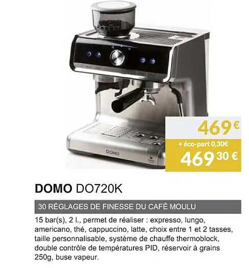 domo do720k 30 réglages de finesse du café moulu