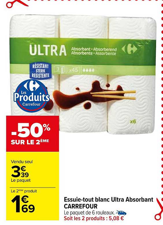 essuie-tout blanc ultra absorbant carrefour