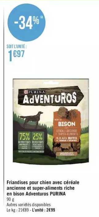 friandises pour chien avec céréale ancienne et super-aliments riche en bison adventuros purina