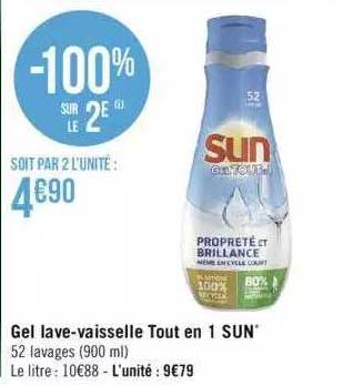gel lave-vaisselle tout en 1 sun