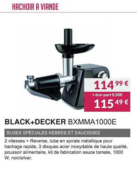 hachoir à viande black+decker bxmma1000e buses spéciales kebbes et saucisses