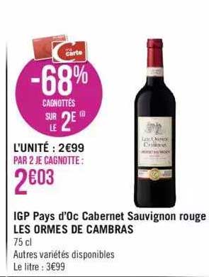 igp pays d'oc cabernet sauvignon rouge les ormes de cambras