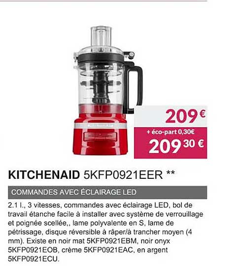 kitchenaid 5kfp0921eer commandes avec éclairage led