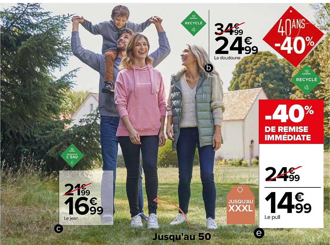 la doudoune tex recyclé, le jean tex l'eau