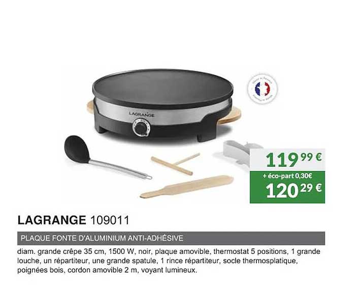 lagrange 109011 plaque fonte d'aluminium anti-adhésive