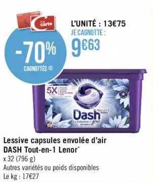 lessive capsules envolée d'air dash tout-en-1 lenor