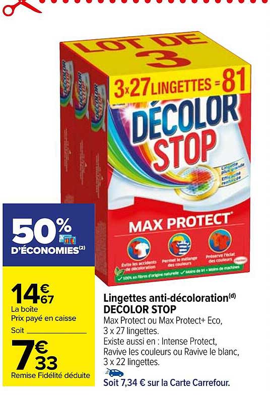 lingettes anti-décoloration décolor stop