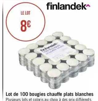 lot de 100 bougies chauffe plats blanches finlandek