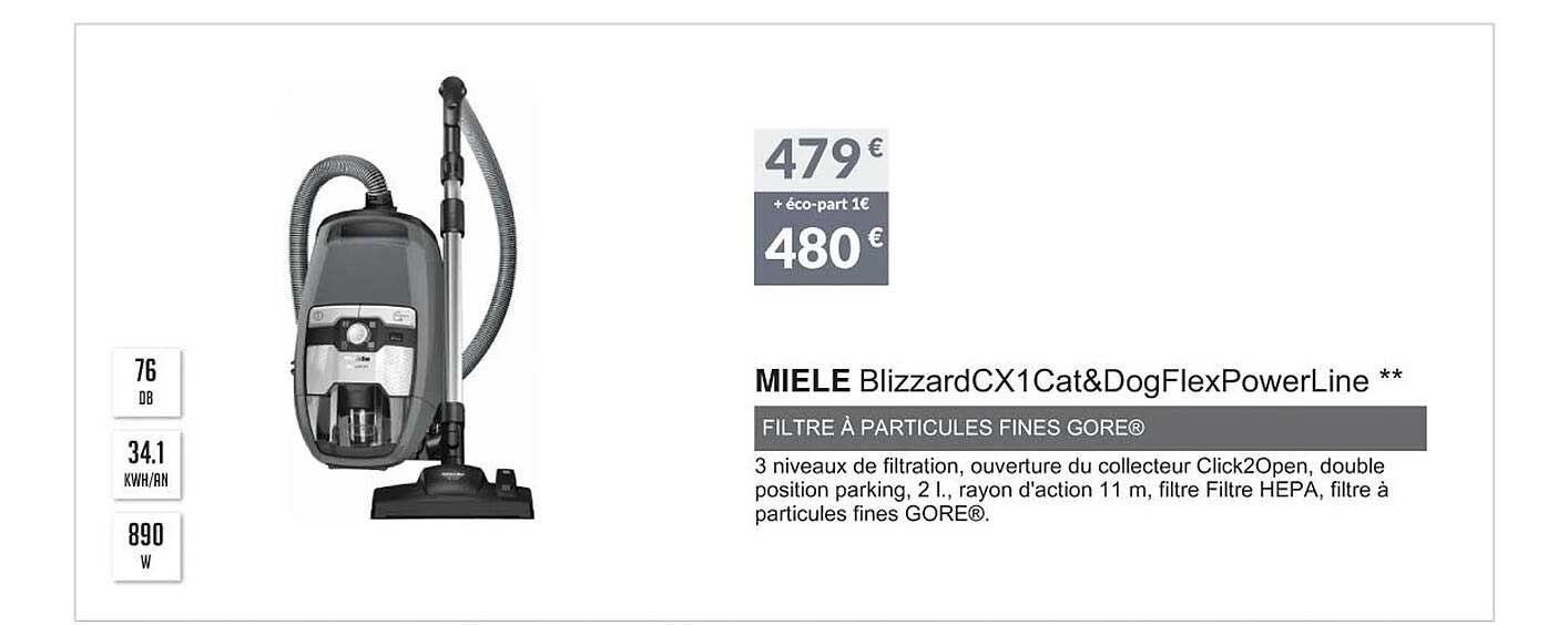 miele blizzardcx1cat & dog flex power line filtre à particules fines gore