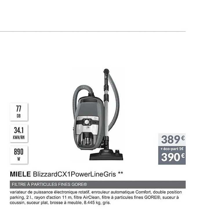 miele blizzardcx1powerlinegris filtre à particules fines gore