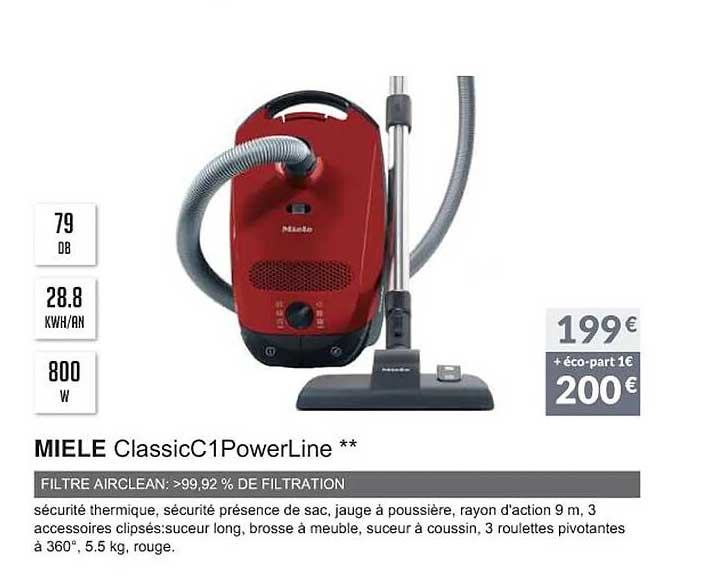 miele classic c1 power line filtre airclean : >99,92% de filtration