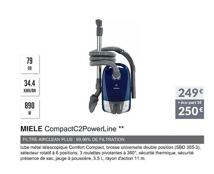 miele compact c2 power line filtre airclean plus : 99,98% de filtration