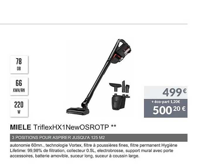 miele triflexhx1newosrotp 3 positions pour aspirer jusqu'à 125 m2