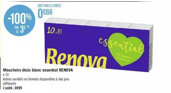 Mouchoirs étuis Blanc Essential Renova