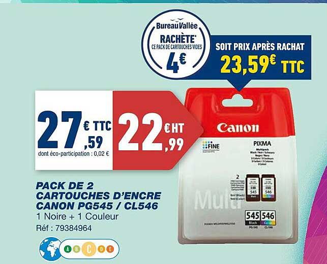 pack de 2 cartouches d'encre canon pg545-cl546